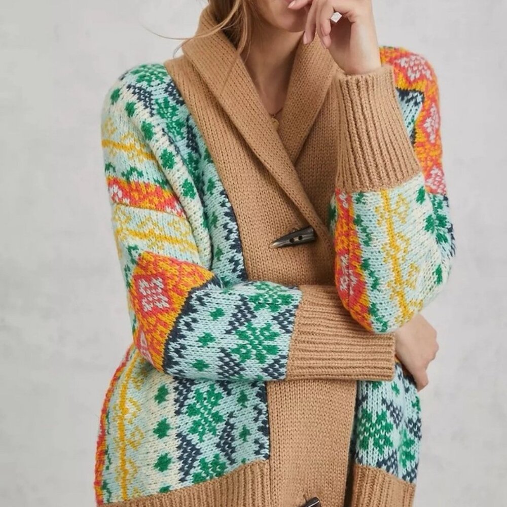 Anthropologie Carlotta Shawl Oversized Multicolor Fair Isle Cardigan Size S